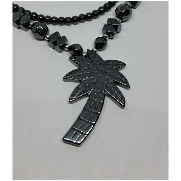 Bundle lot 2 hematite beaded necklaces and palm tree pendant layered look. - Picture 2 of 3
